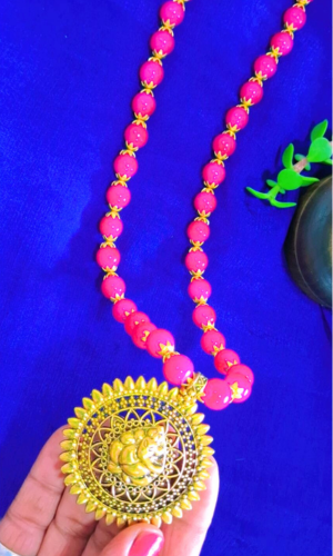 GANESH PENDANT PINK  LONG NECKLACE