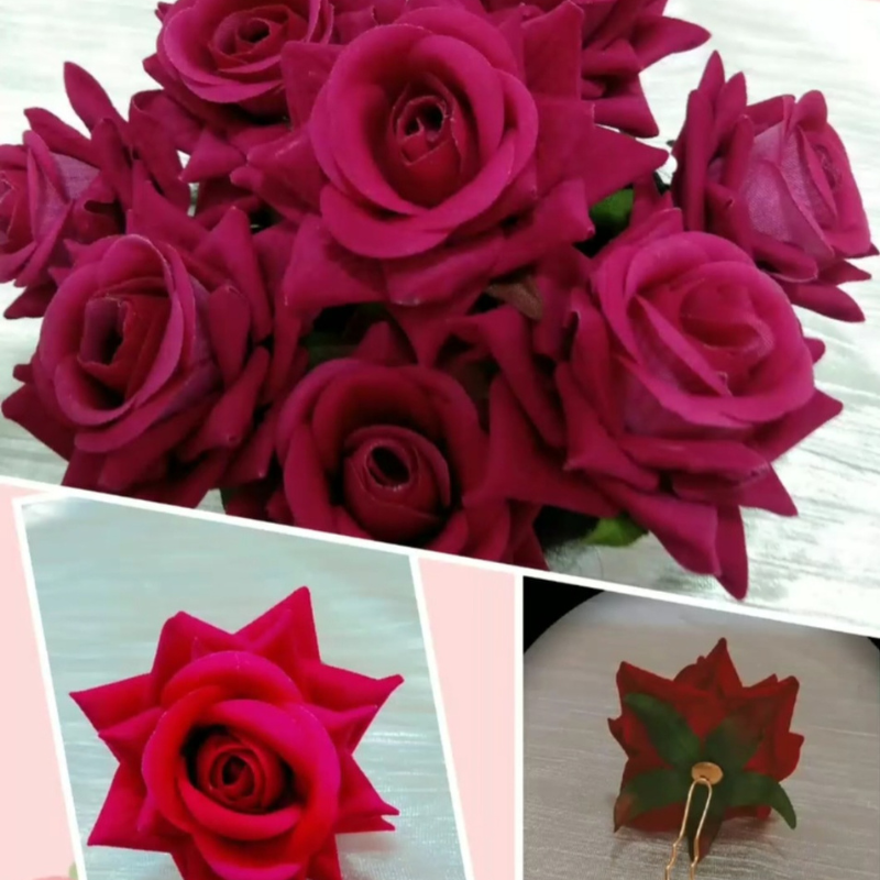 FLOWER HAIR PIN ROSE DARK PINK